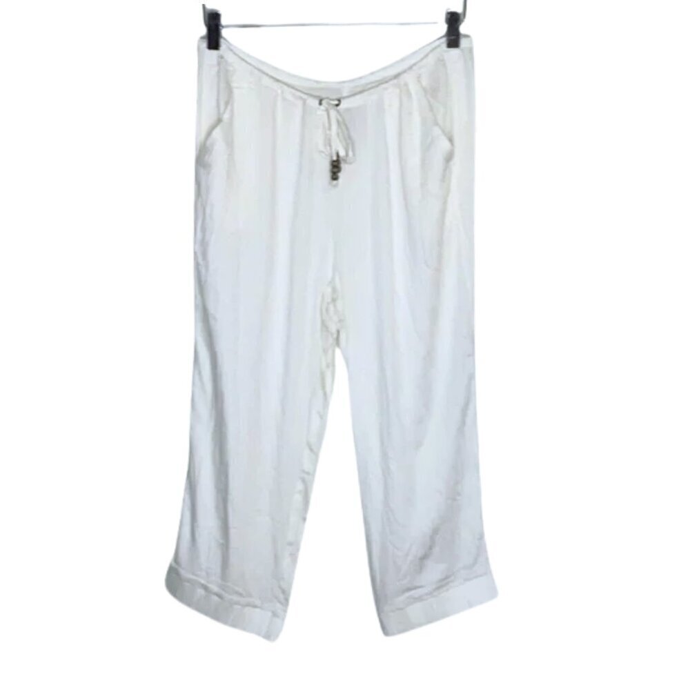 Chaser Ivory Super Soft Drawstring Waist Elastic Hem Cropped Pants Sz. M NEW